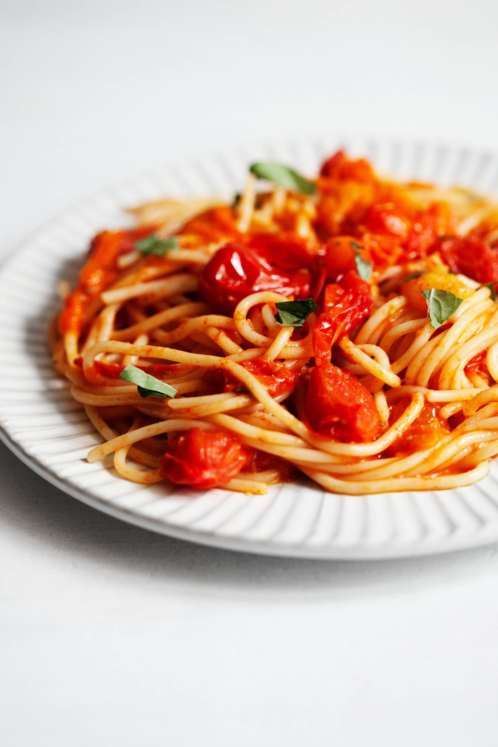 Summer Fresh Tomato Pasta Closeup | The Full Helping