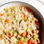 A savory skillet meal with carrots, celery, chickpeas, and a creamy sauce