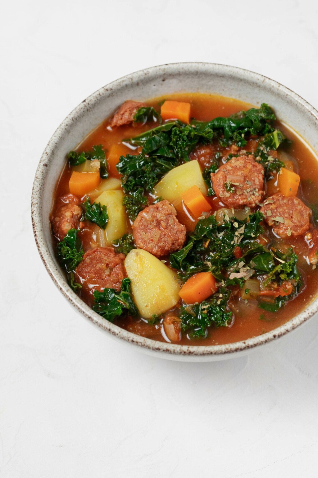 Rustic Vegan Potato Kale Soup with Sausage